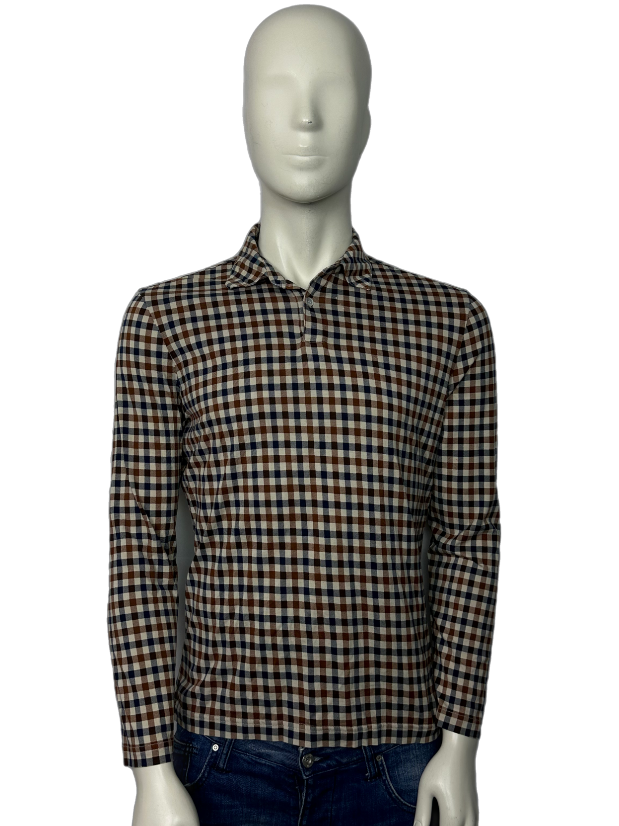 Aquascutum Long Sleeve Check Polo Shirt Size L