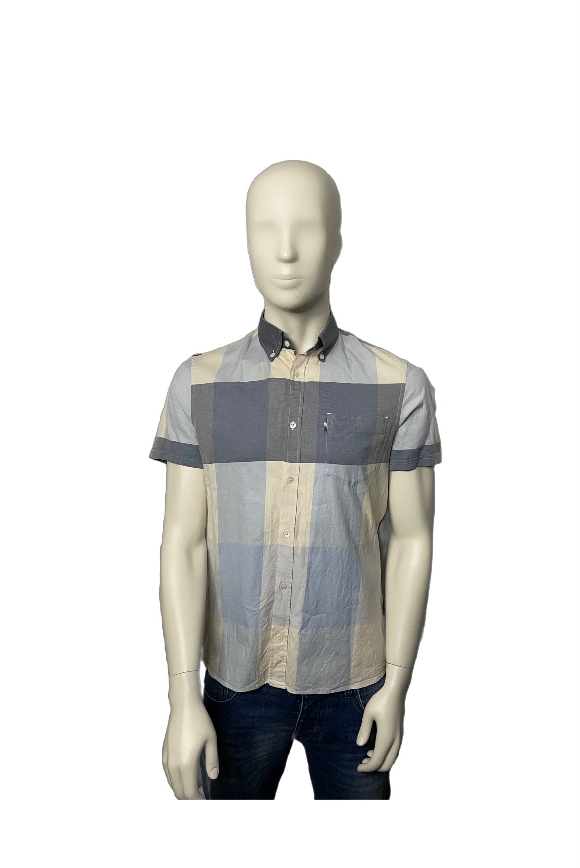 Aquascutum Short Sleeve Large Check Shirt Size Medium M