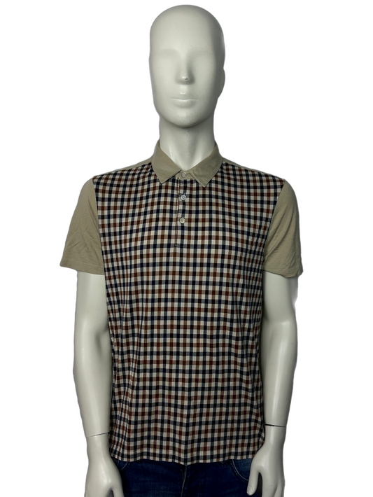 Aquascutum Front Check Beige Polo Shirt Size (L)