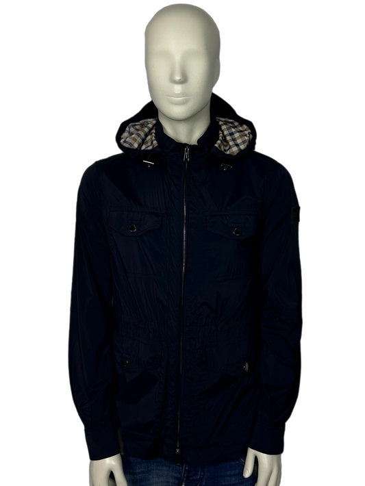 Aquascutum Checked Hood Navy Field Jacket Size Large (L)