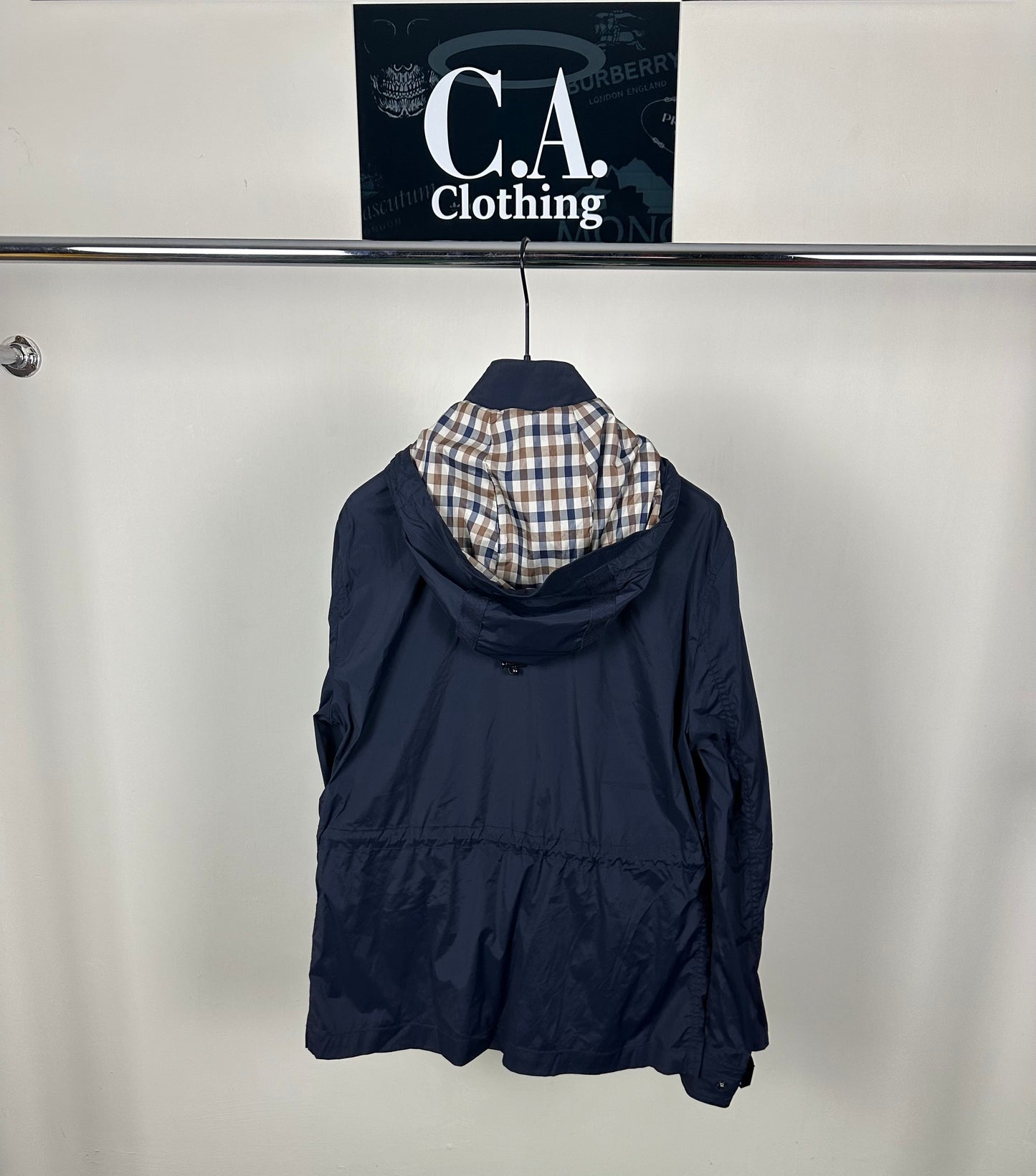 Aquascutum Checked Hood Navy Field Jacket Size Medium (M)