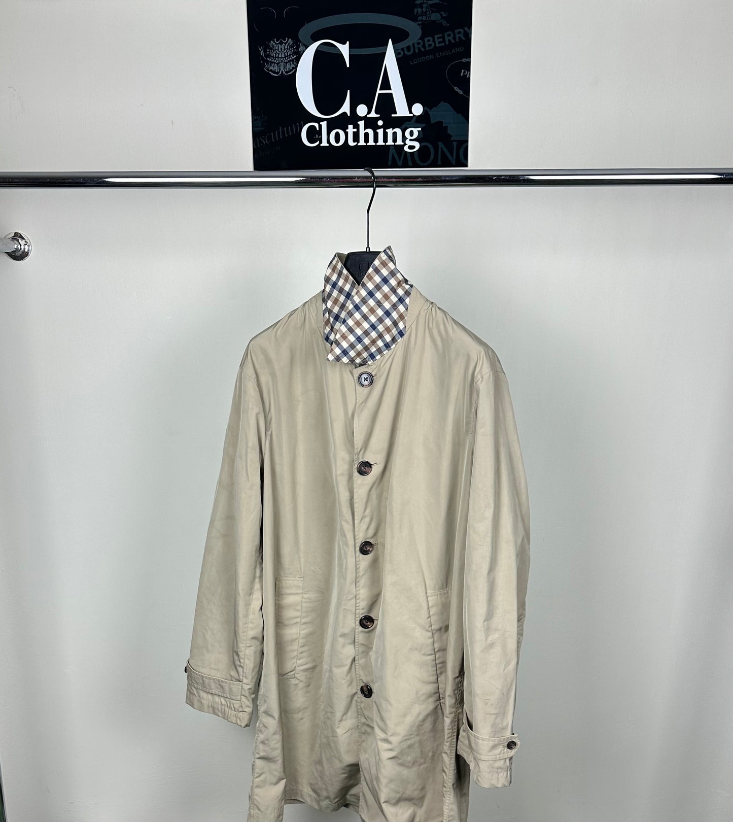 Aquascutum Checked Collar Trench Coat Size (2XL)