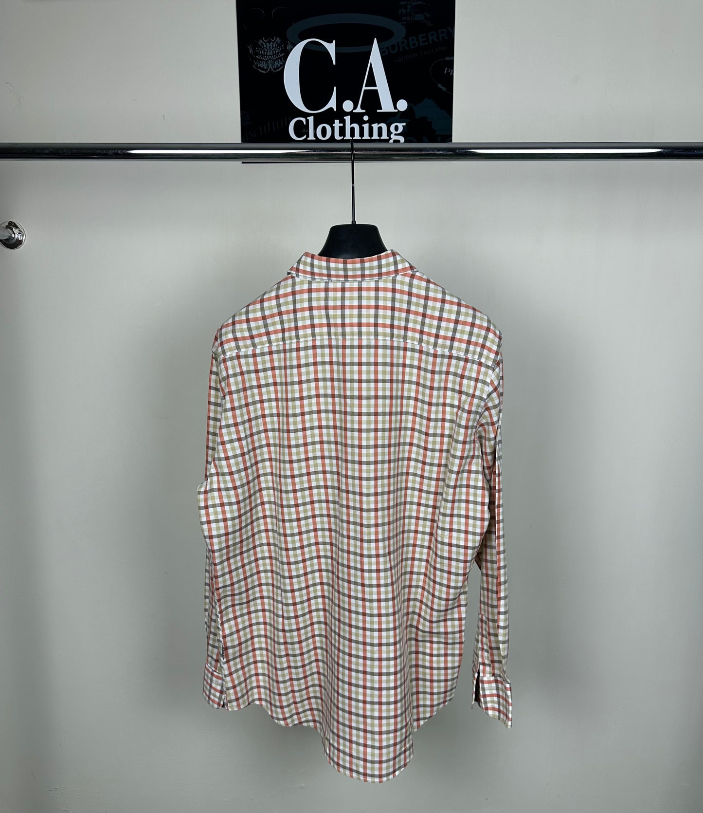 Aquascutum Long Sleeve Orange Check Shirt Size (XL) Fits (3XL)