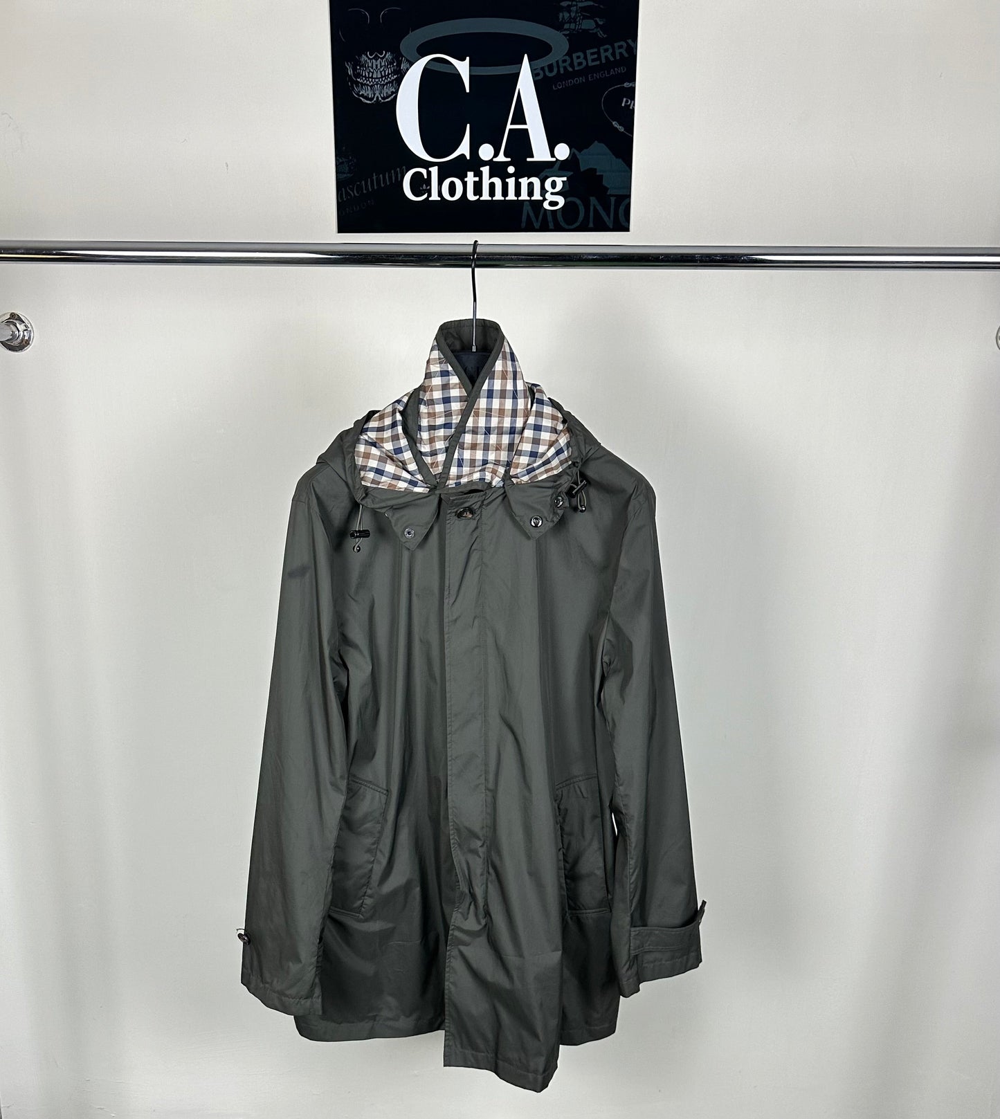 Aquascutum Checked Hood and Collar Trench Coat Size (L)