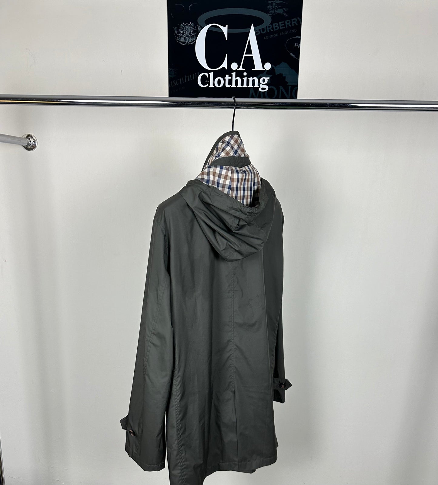 Aquascutum Checked Hood and Collar Trench Coat Size (L)