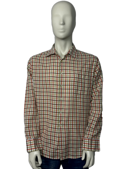 Aquascutum Long Sleeve Orange Check Shirt Size (XL) Fits (3XL)