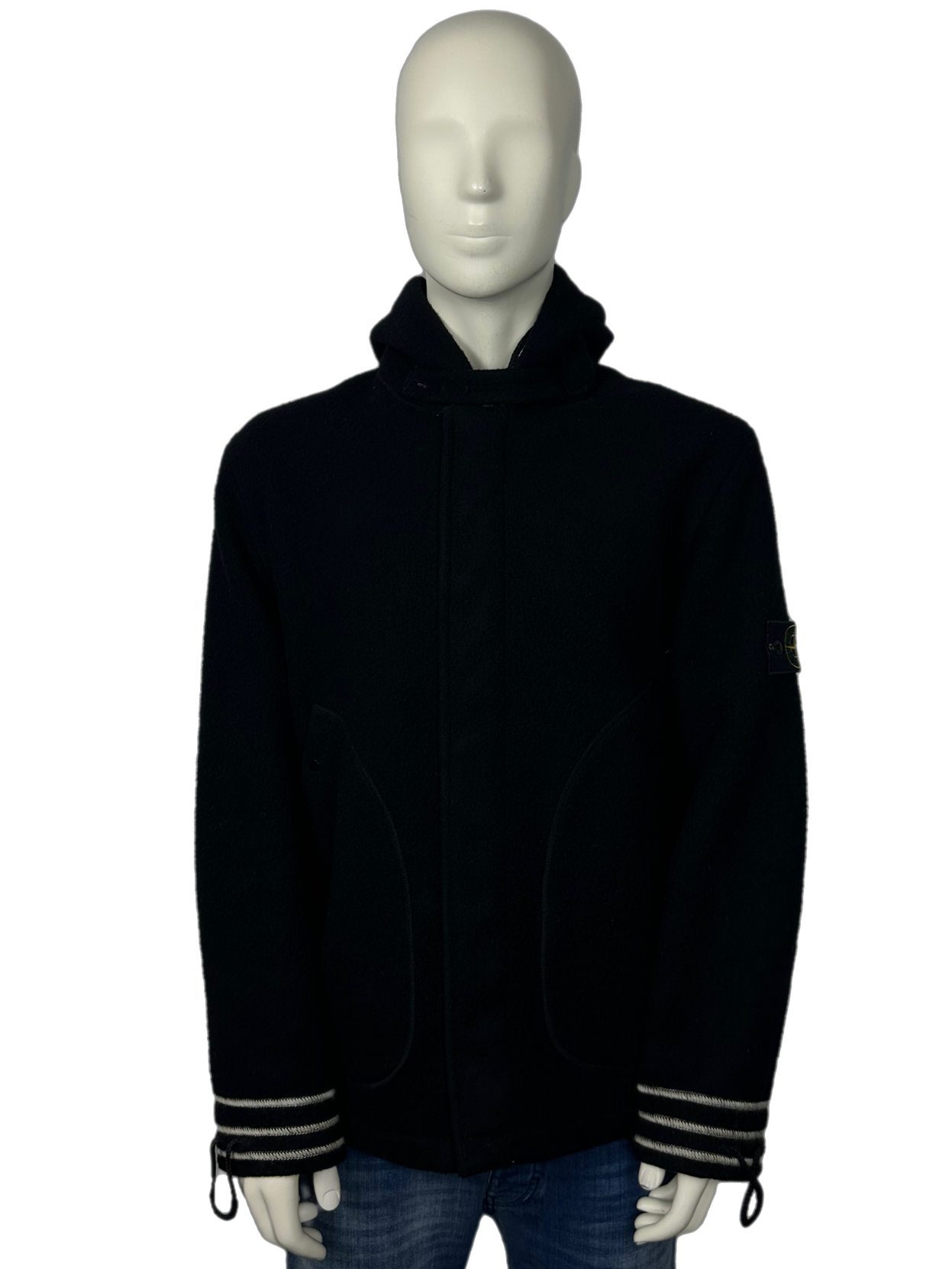 AW2003 Stone Island Black Wool Coat Size Large (L)