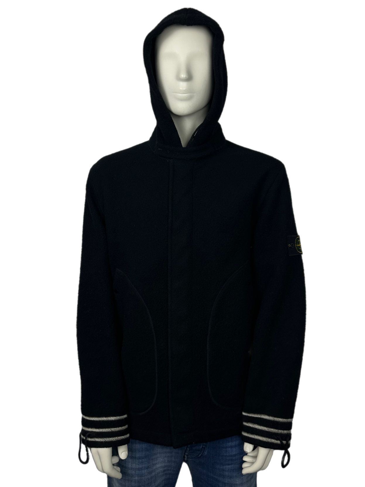 AW2003 Stone Island Black Wool Coat Size Large (L)