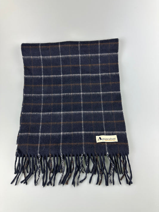 Aquascutum Blue Check White Label Cashmere Scarf