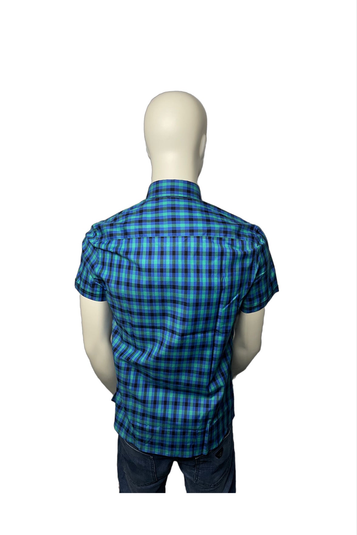 BNWTs Aquascutum Short Sleeve Blue Check Shirt Size Small S CA