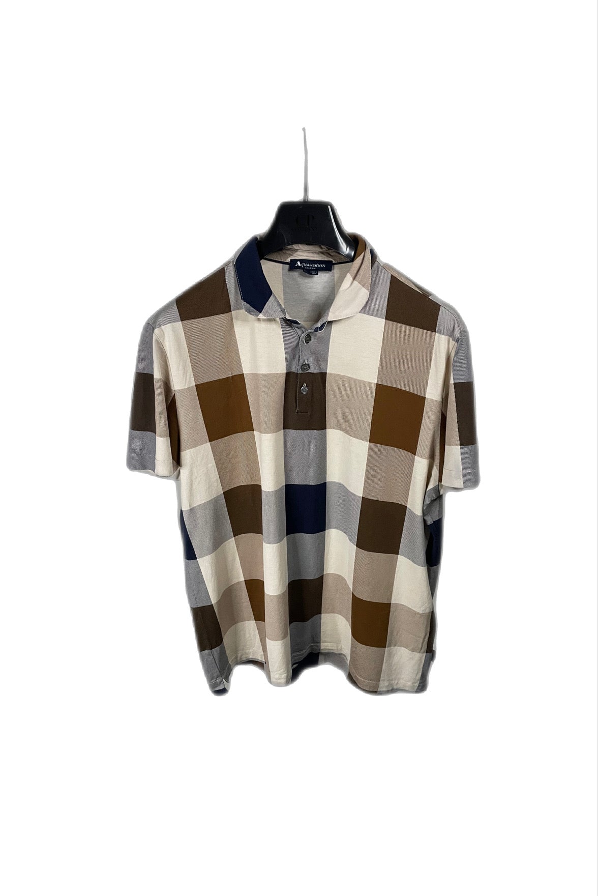 Aquascutum Large Check Polo Shirt Size Medium (M)