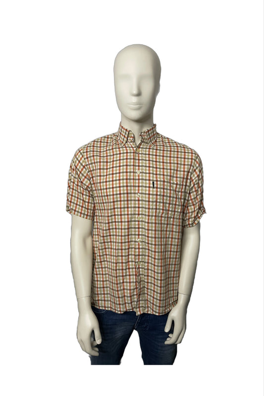 Aquascutum Short Sleeve Orange Check Shirt Size Medium (M)