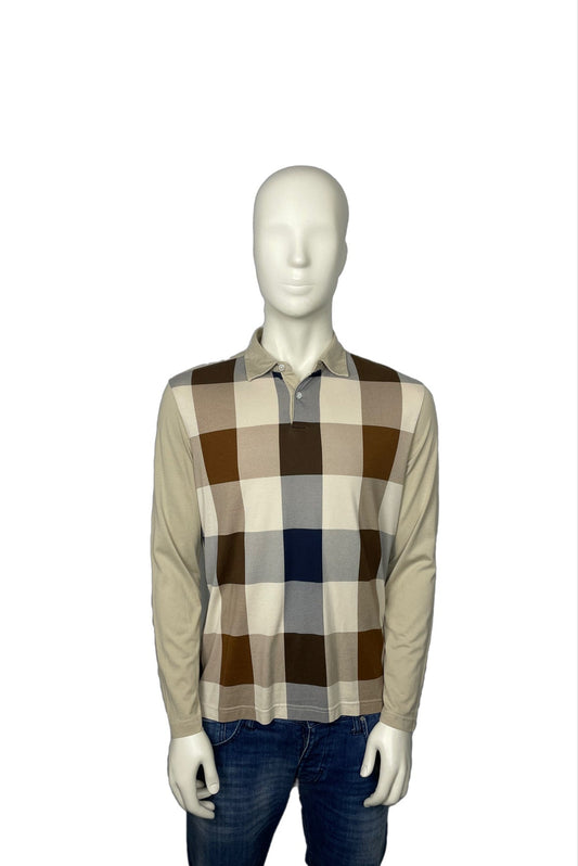 Aquascutum Front Check Beige Polo Shirt Size Small (S)