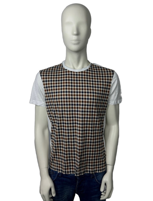 Aquascutum Front Check White T-shirt Shirt Size (2XL) Fits (XL)