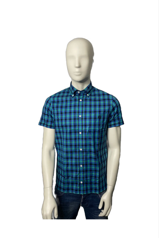 BNWTs Aquascutum Short Sleeve Blue Check Shirt Size Medium (M)