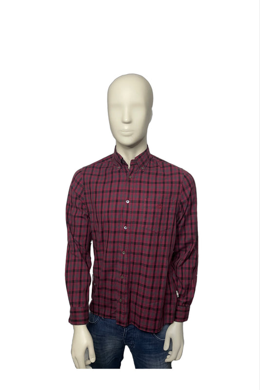 Aquascutum Burgundy Full Check Shirt Size Medium (M)